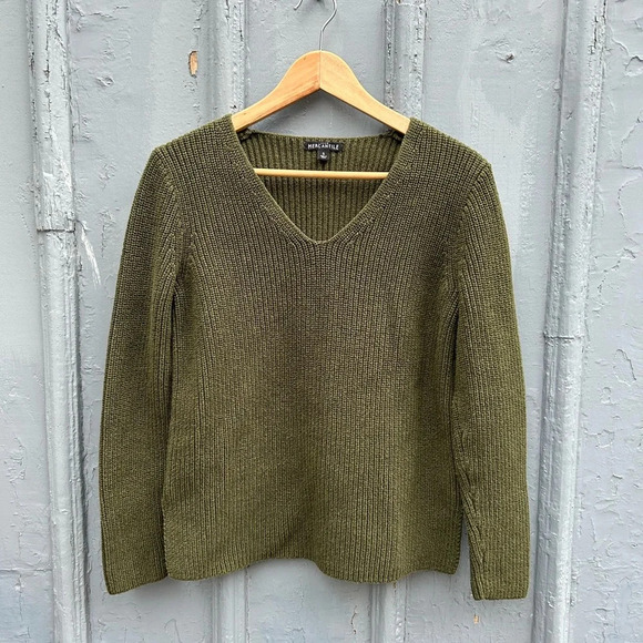 J. Crew Mercantile Green Cotton V Neck, size Small - Picture 4 of 12